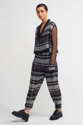 Nu Red Stitch Detail Plaid Pants Black