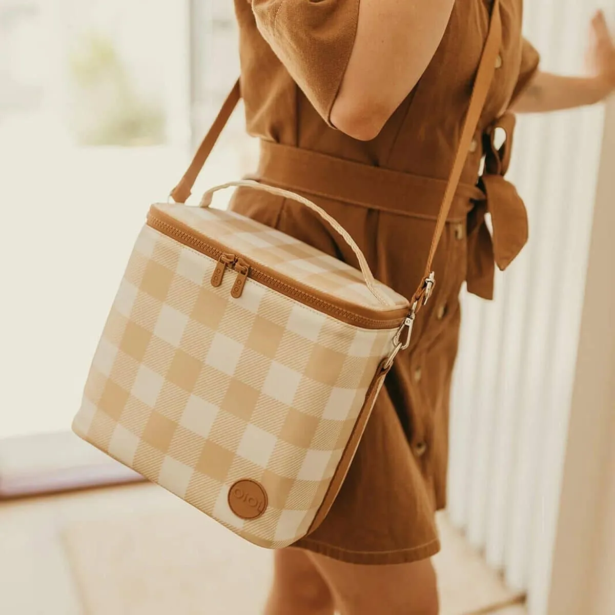 OiOi Midi Insulated Lunch Bag - Beige Gingham