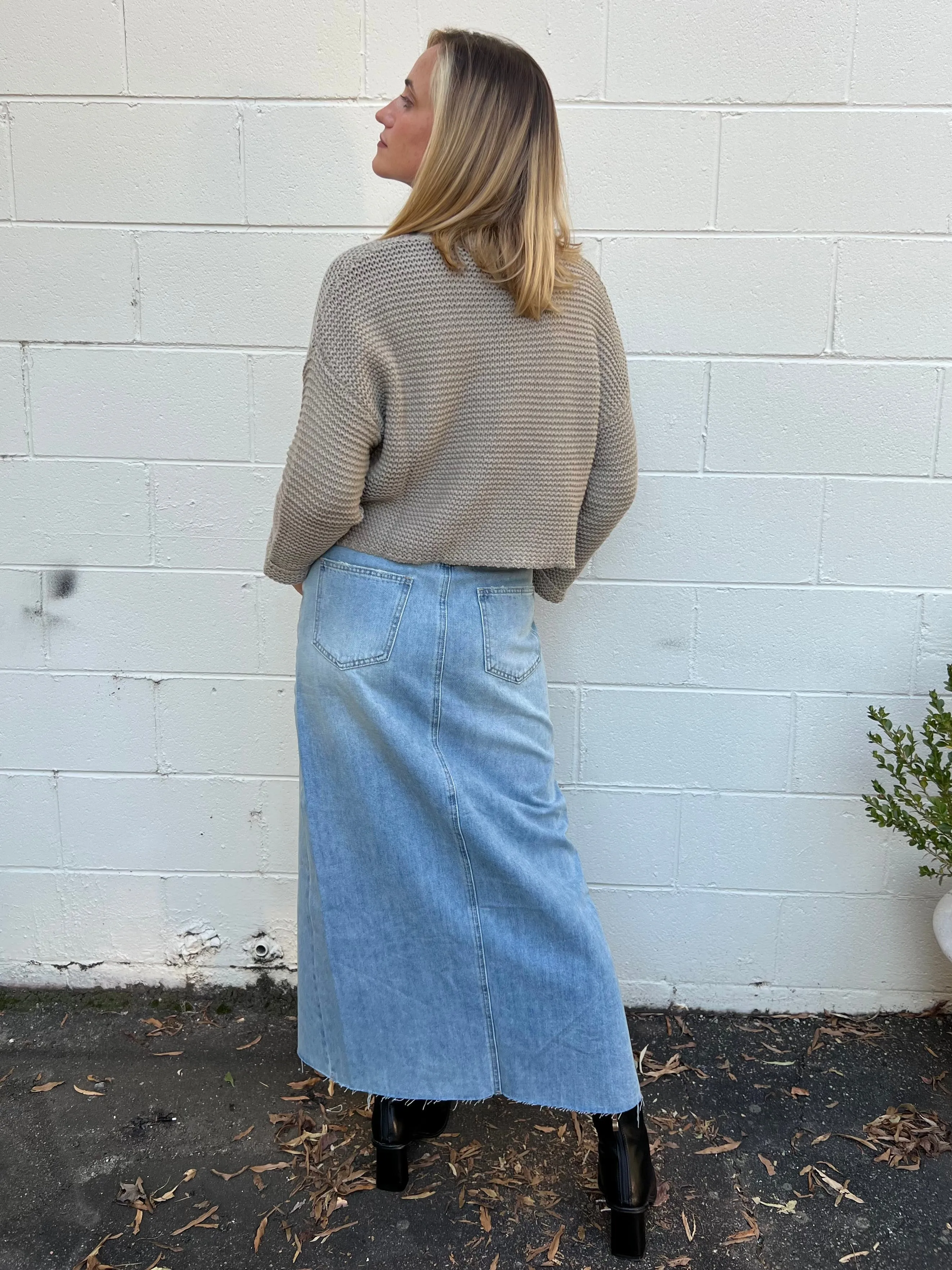 One Step Ahead Denim Midi Skirt