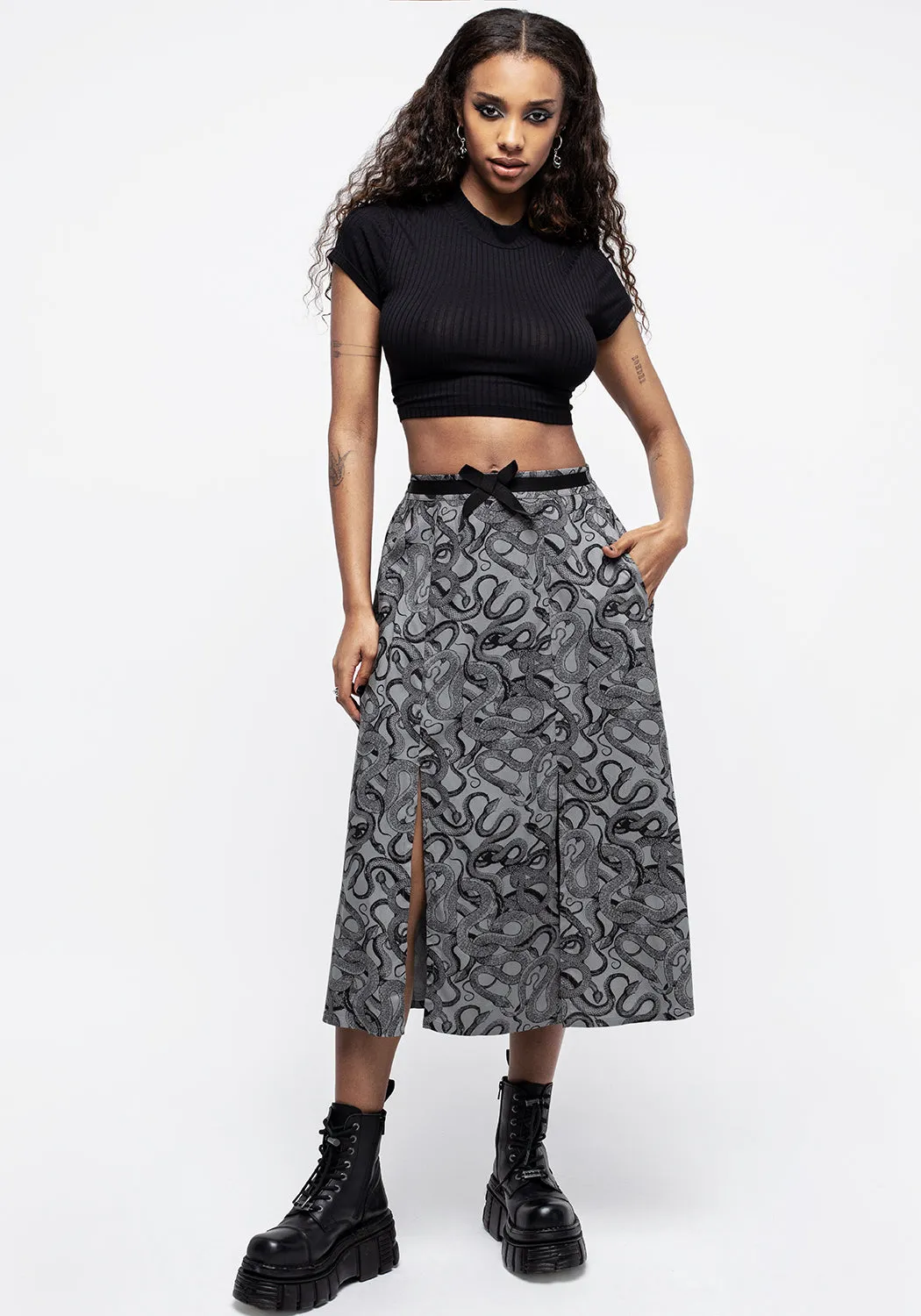 Ophidia Snakes Print Midi Skirt - Grey