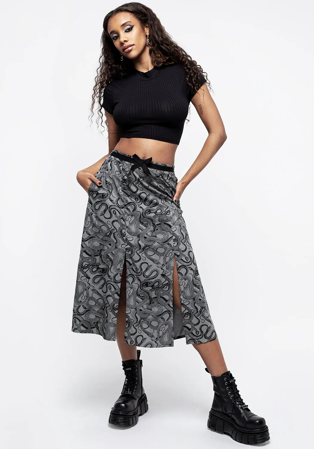 Ophidia Snakes Print Midi Skirt - Grey