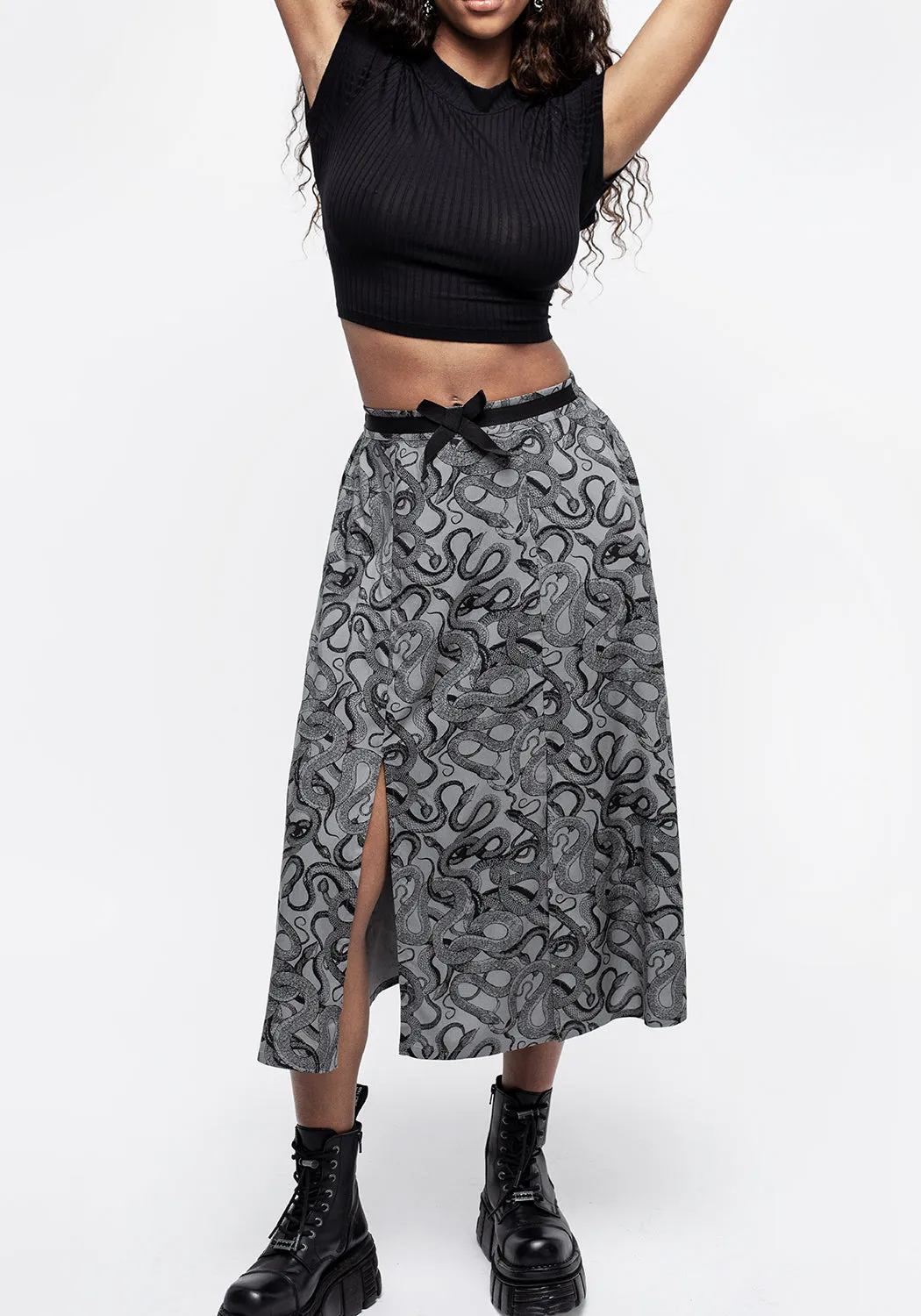 Ophidia Snakes Print Midi Skirt - Grey