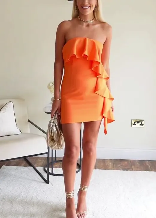 Orange Homecoming Dresses Short Prom Dresses     fg3642