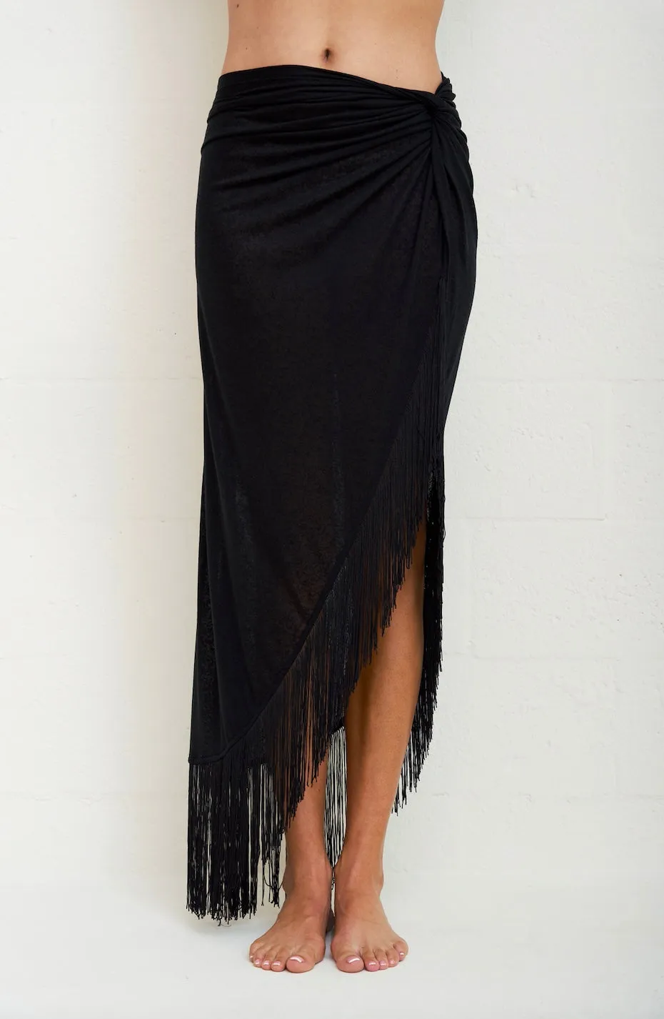 Pitusa - Fringed Sarong Skirt - Black