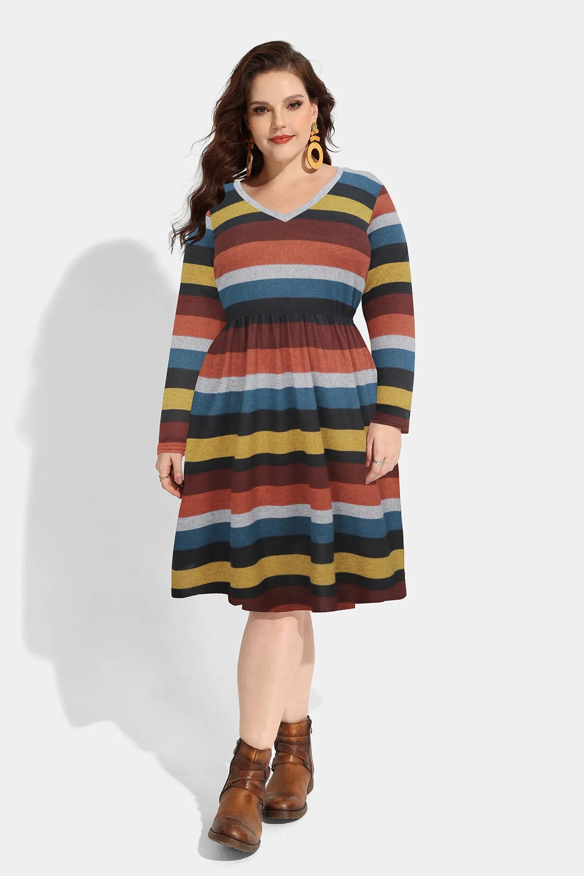 Pocket Striped Elasticated Waist Midi Dress