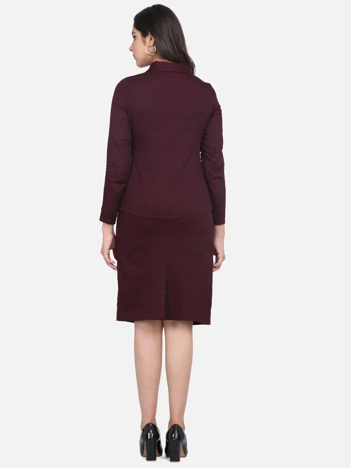 Power Sutra Cotton Skirt Suit - Burgundy Red