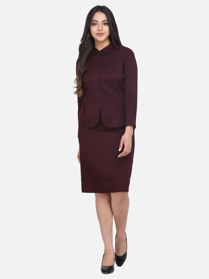 Power Sutra Cotton Skirt Suit - Burgundy Red