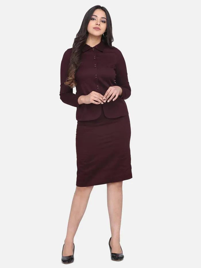 Power Sutra Cotton Skirt Suit - Burgundy Red