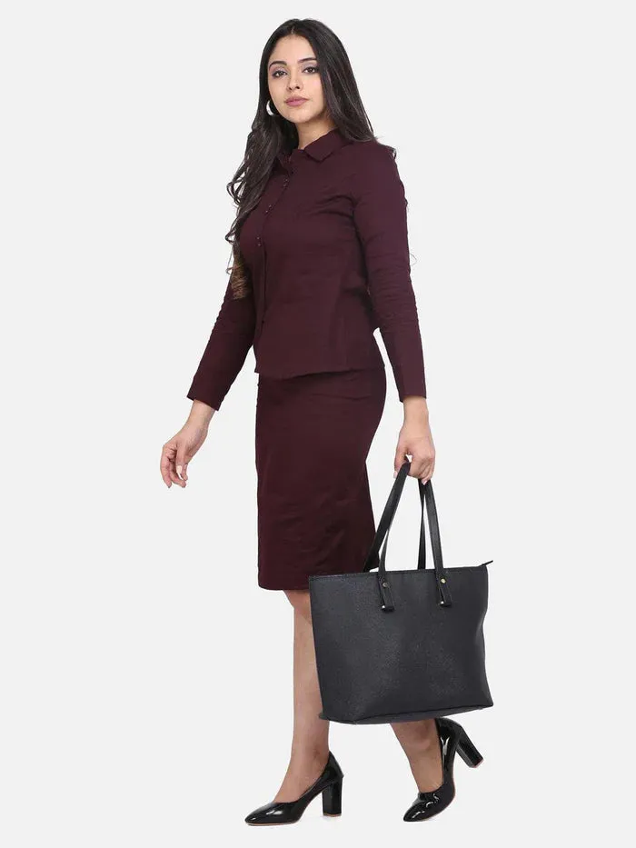 Power Sutra Cotton Skirt Suit - Burgundy Red