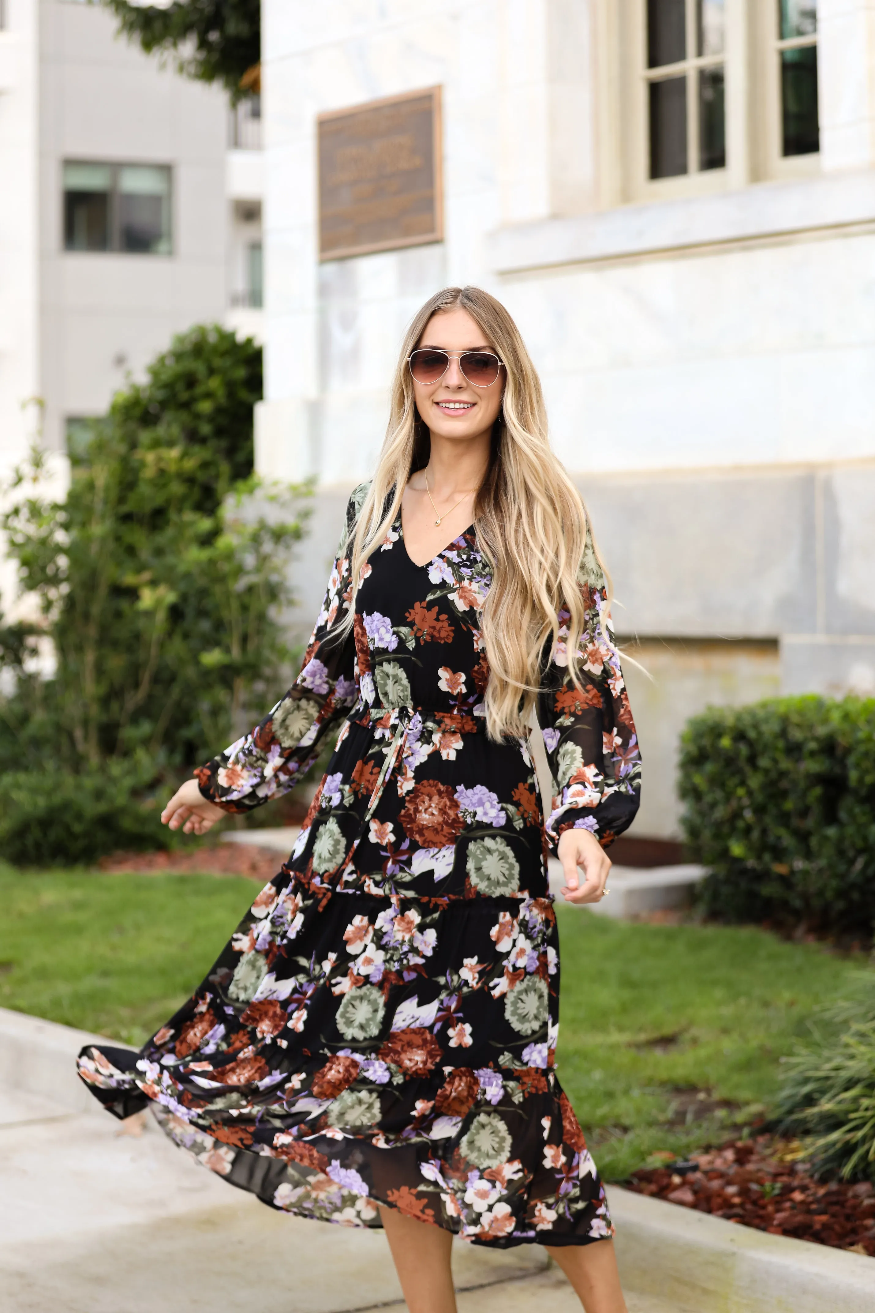 Prepared To Impress Black Floral Midi Dress