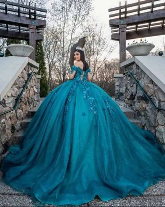 Princess Quinceanera Dresses Lace Applique Sweet 16 Dress Long Sleeves vestidos de 15 Ball Gown Prom Gowns     fg4216