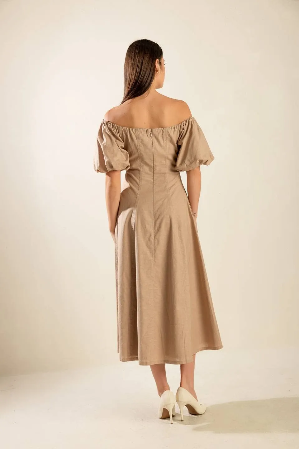 Puff Sleeve Taupe Dress