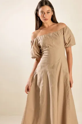 Puff Sleeve Taupe Dress