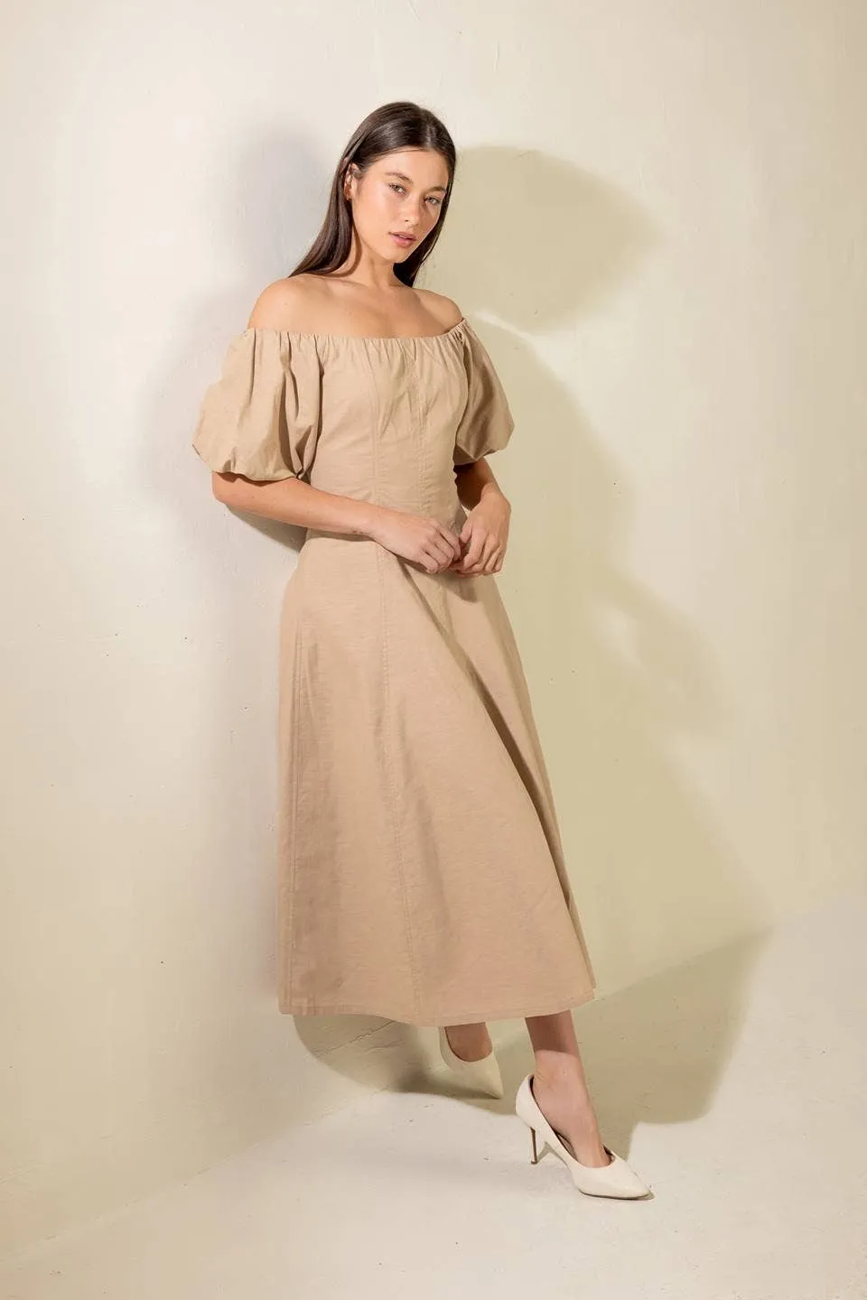 Puff Sleeve Taupe Dress