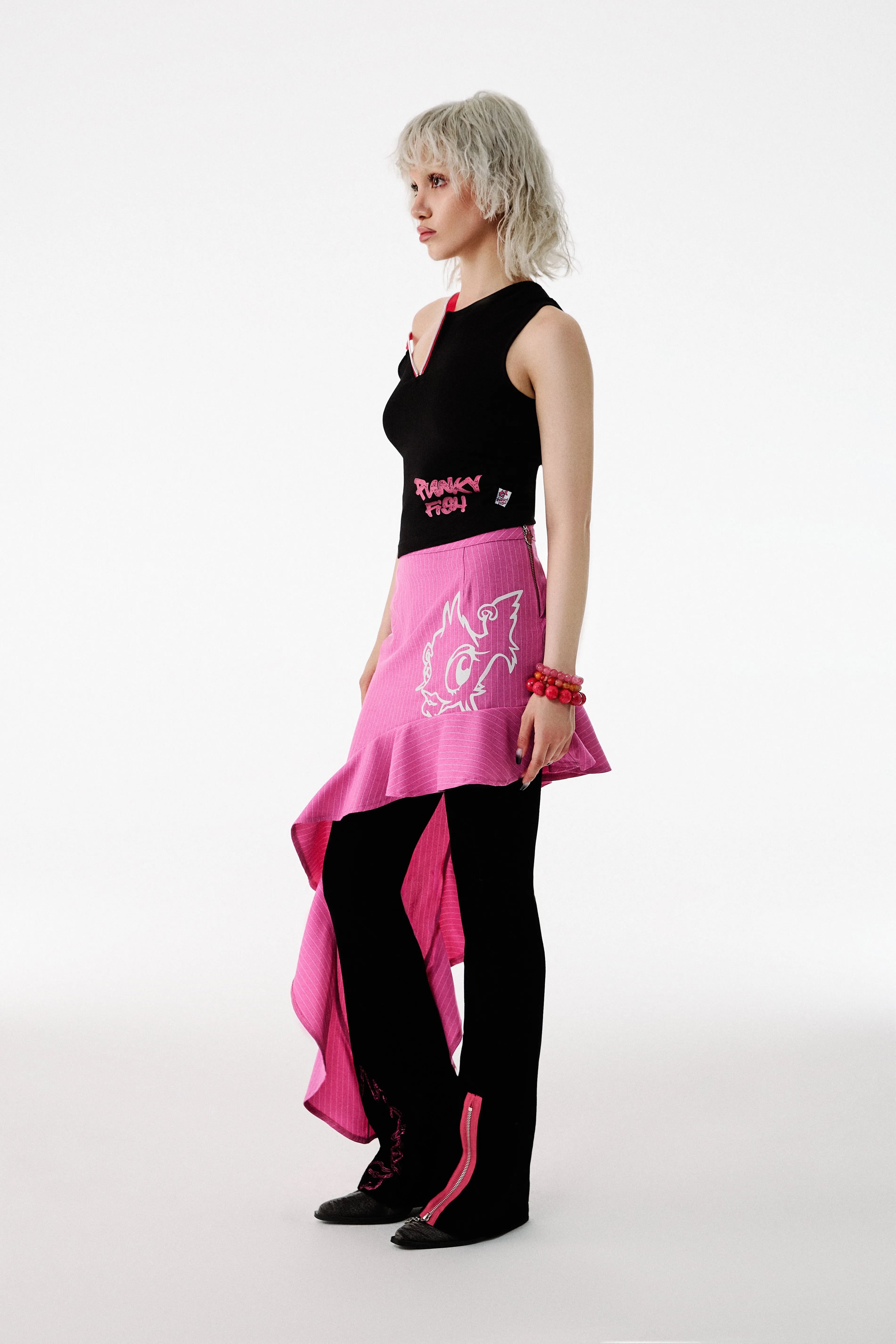 Punkyfish Wave Asymmetric Skirt Fuchsia