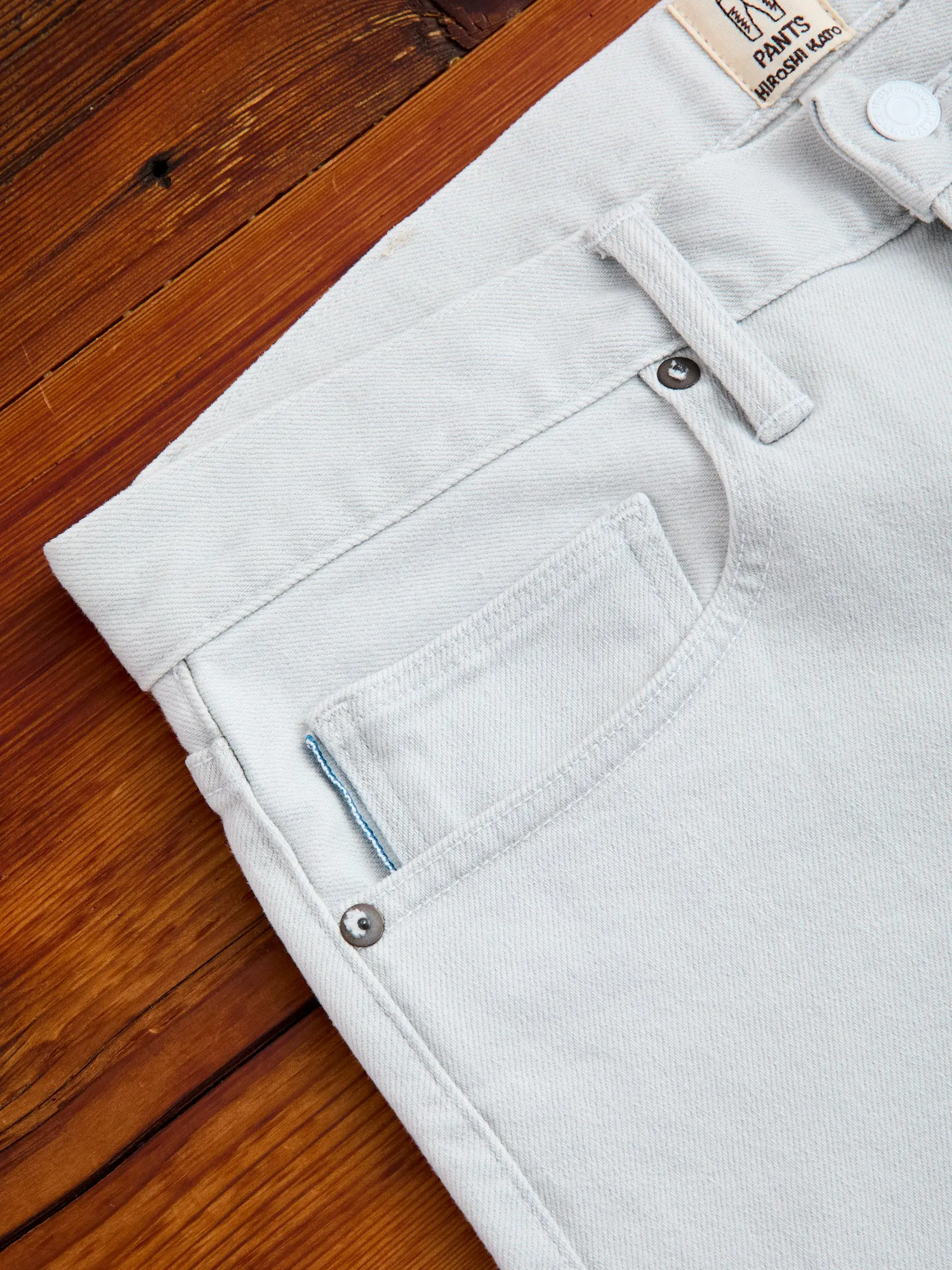 "Silver" 14oz Washed Grey-White Stretch Selvedge Denim - Pen Slim