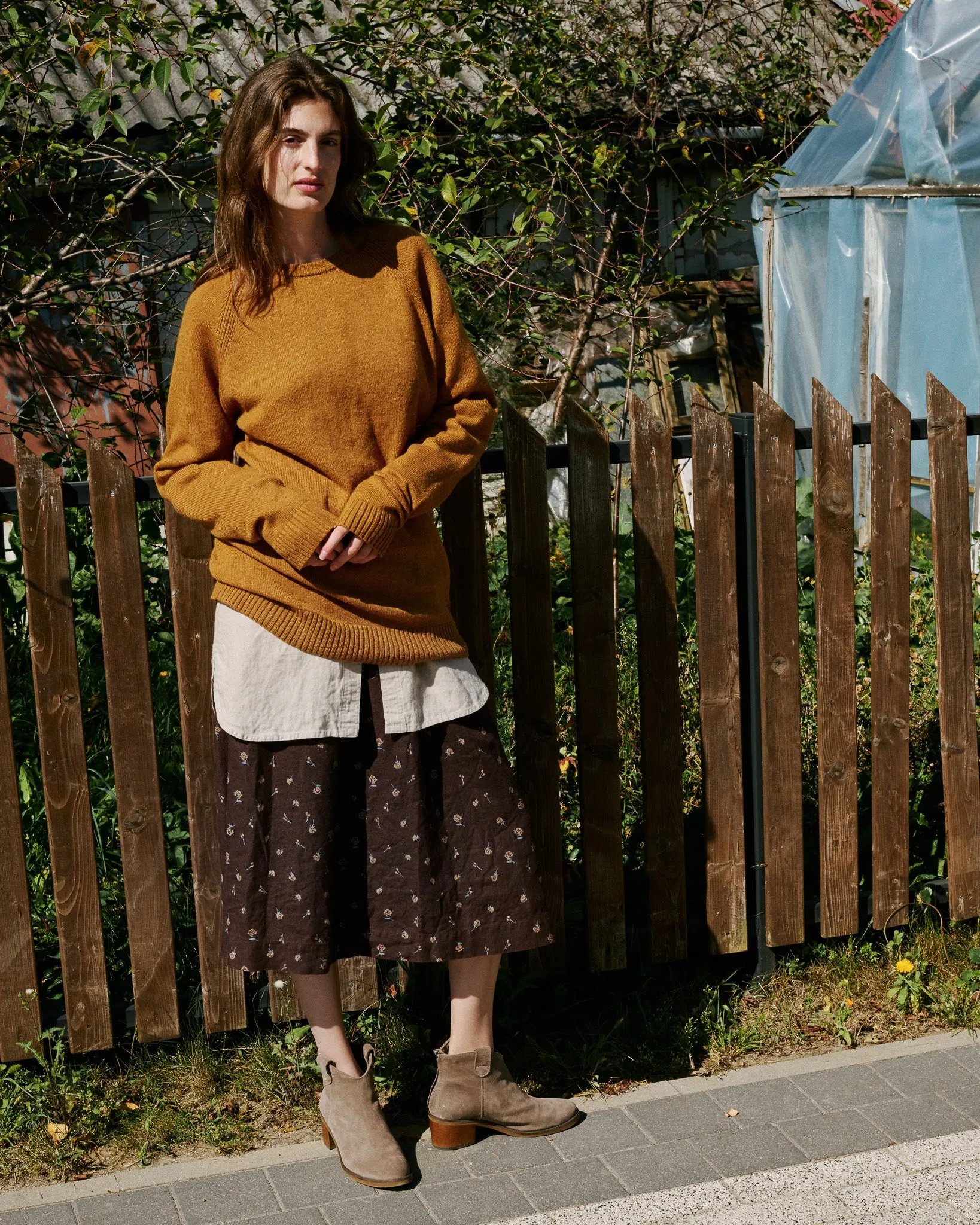 R: SION gathered linen skirt (Size: S; Color: Espresso Rose)