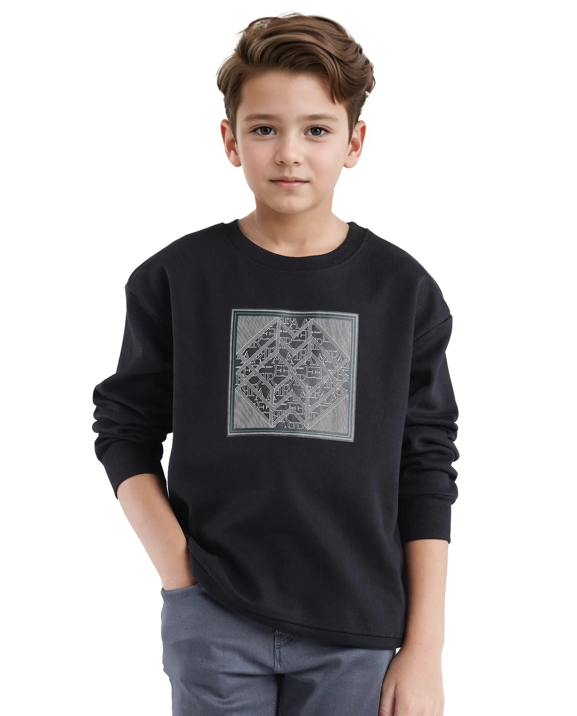 Rare Ones Kids Crocen Black Cotton Full Sleeve Crew Neck HD Print Monogram Sweatshirt