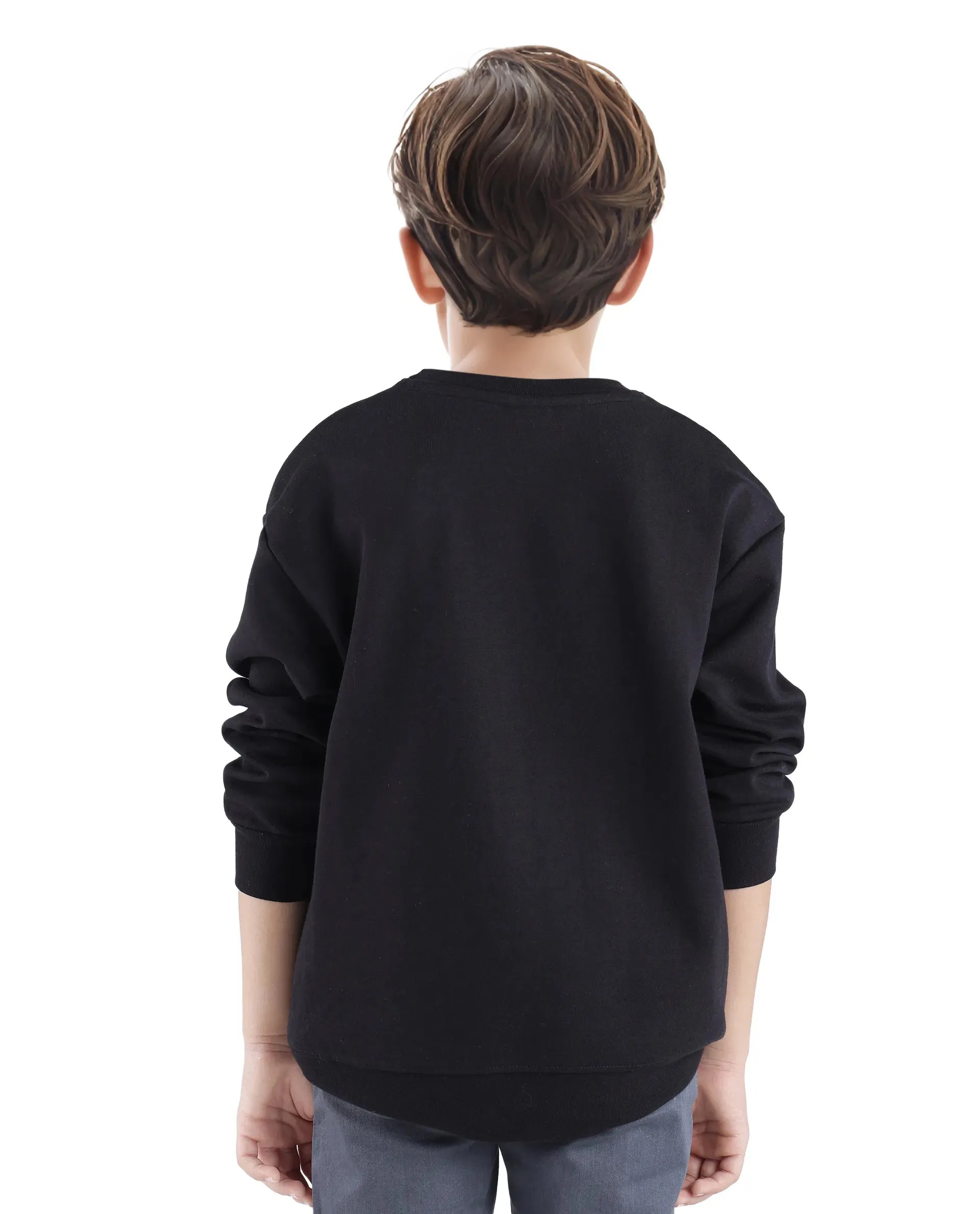 Rare Ones Kids Crocen Black Cotton Full Sleeve Crew Neck HD Print Monogram Sweatshirt