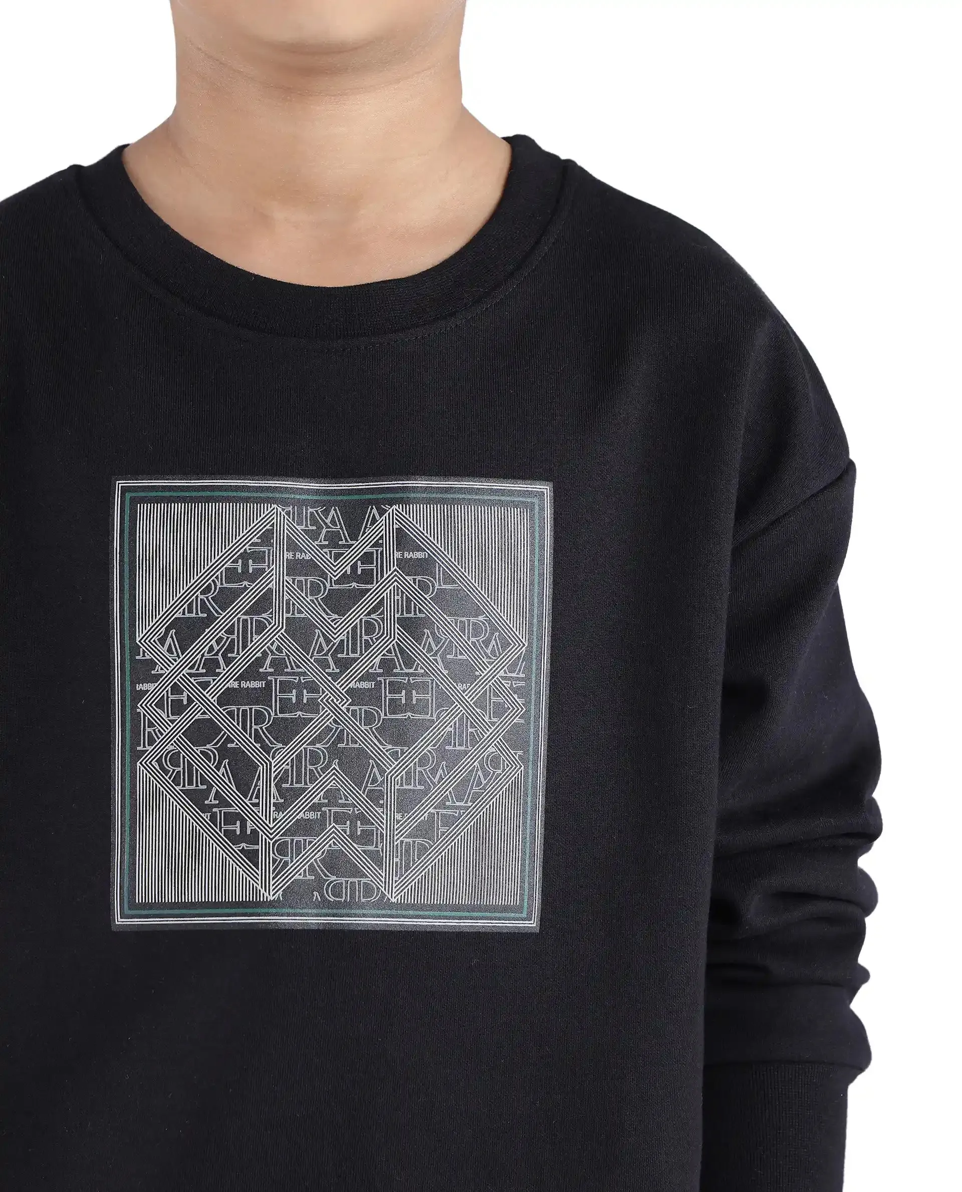 Rare Ones Kids Crocen Black Cotton Full Sleeve Crew Neck HD Print Monogram Sweatshirt