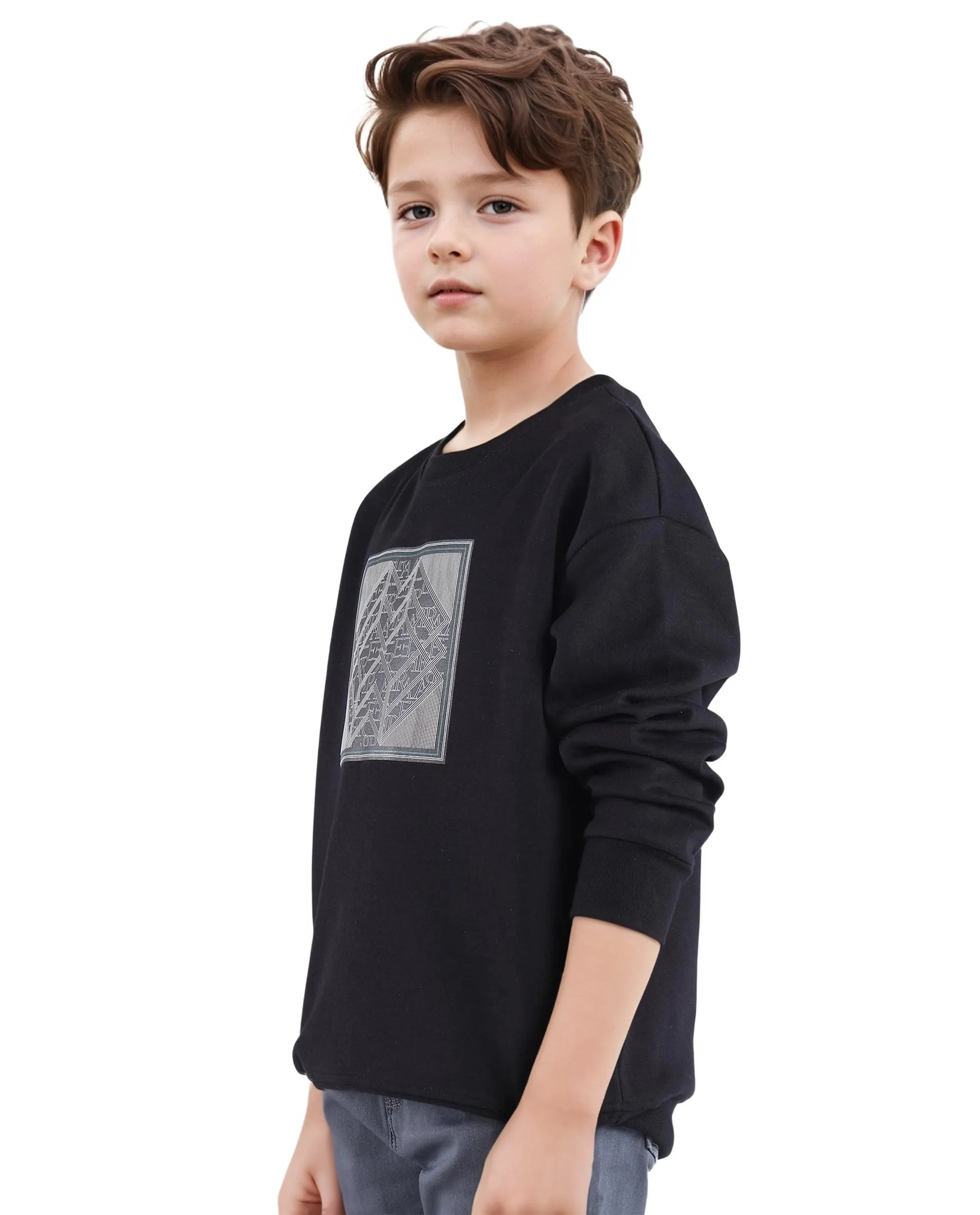 Rare Ones Kids Crocen Black Cotton Full Sleeve Crew Neck HD Print Monogram Sweatshirt