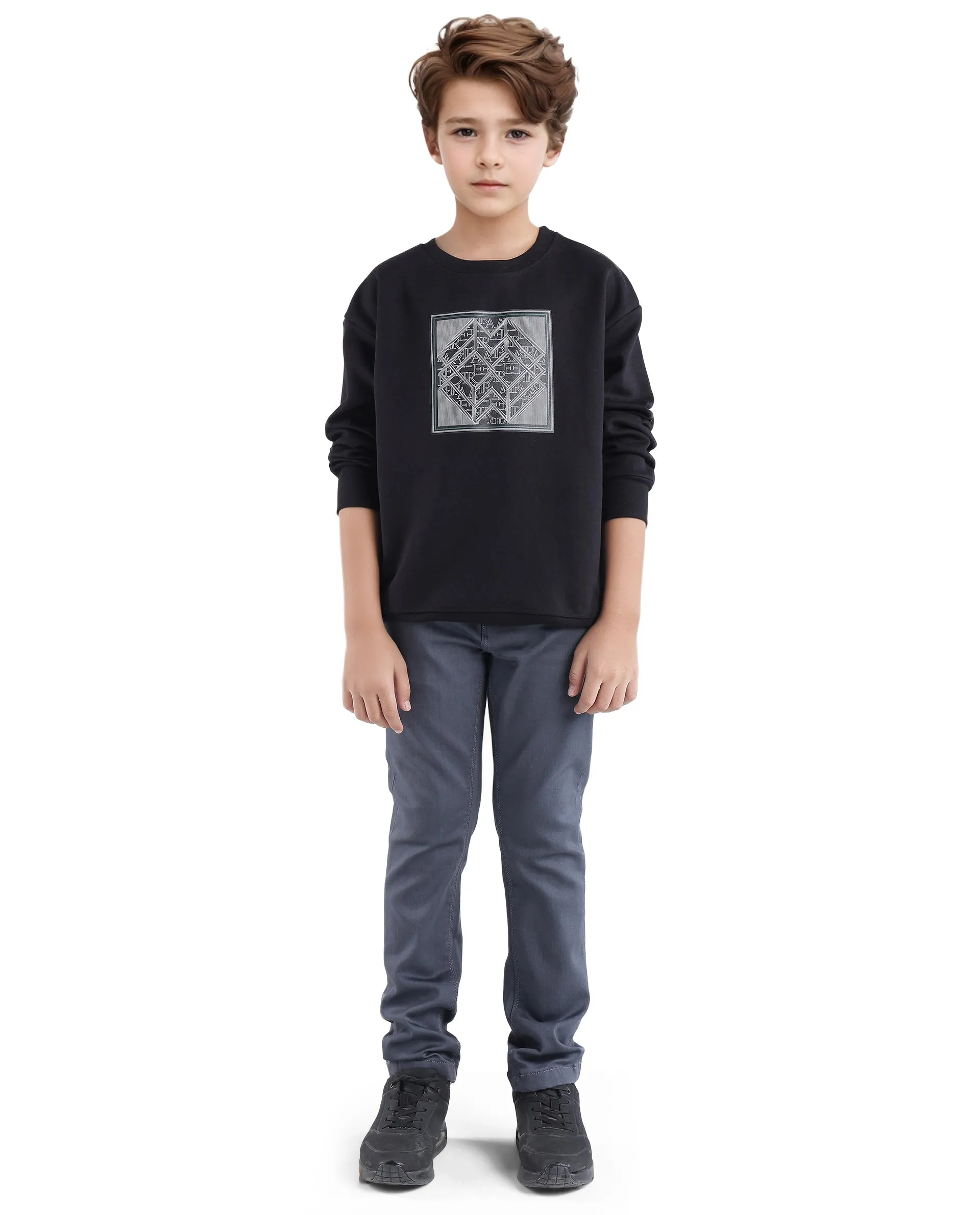 Rare Ones Kids Crocen Black Cotton Full Sleeve Crew Neck HD Print Monogram Sweatshirt