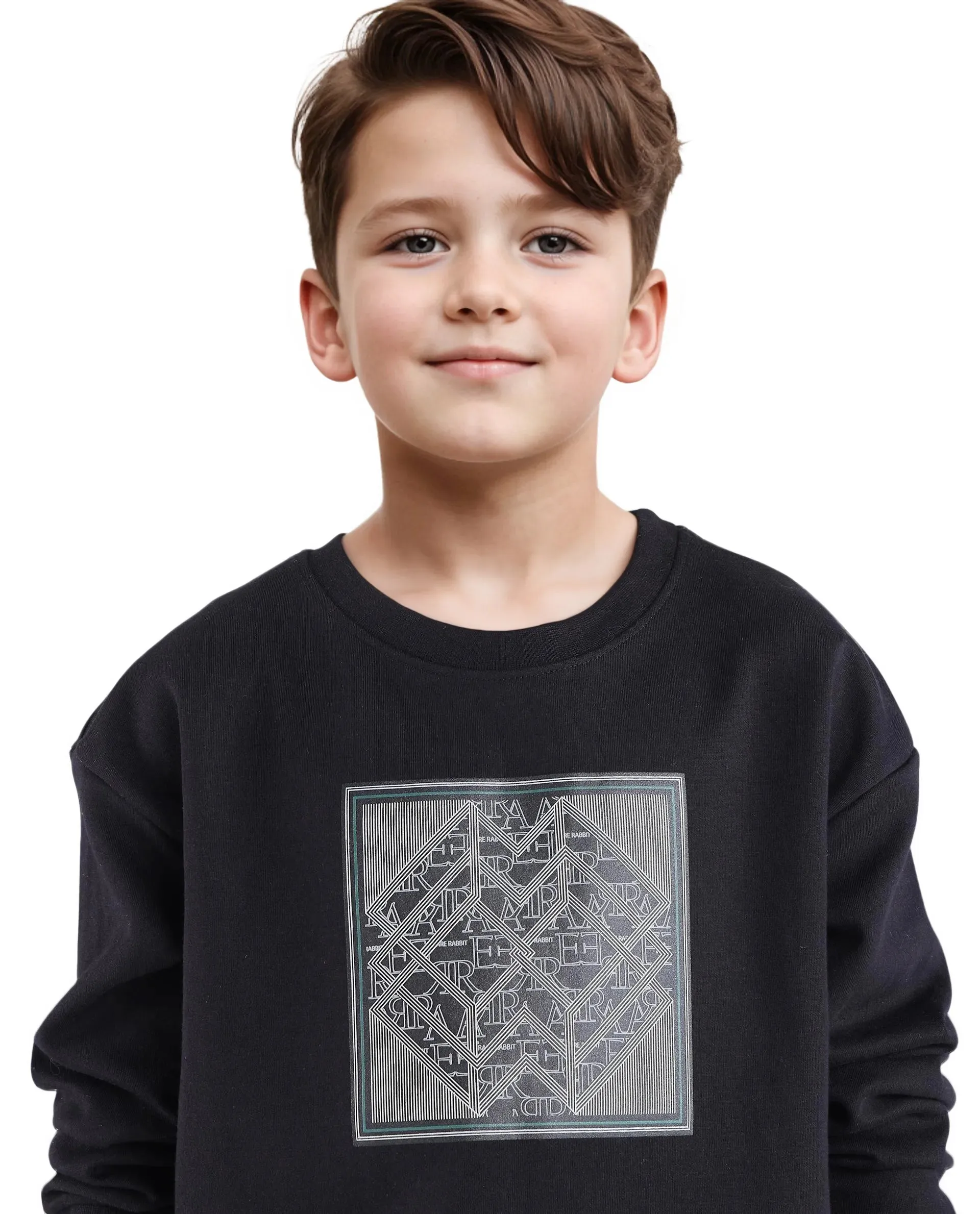 Rare Ones Kids Crocen Black Cotton Full Sleeve Crew Neck HD Print Monogram Sweatshirt