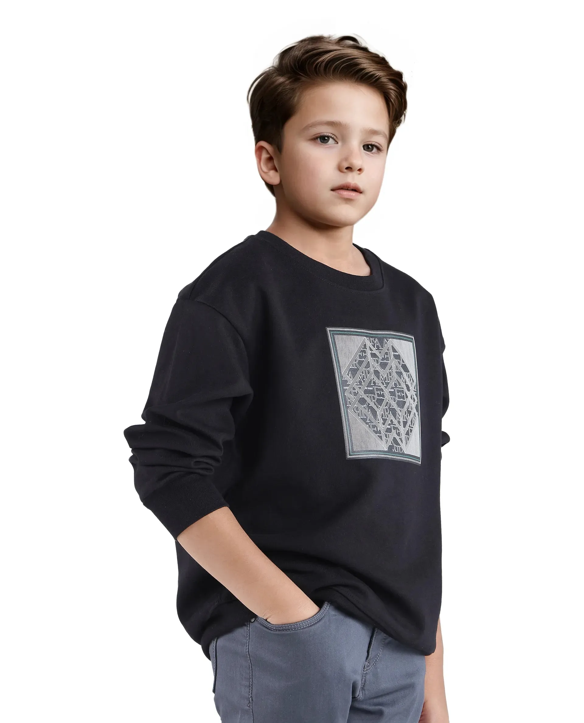 Rare Ones Kids Crocen Black Cotton Full Sleeve Crew Neck HD Print Monogram Sweatshirt