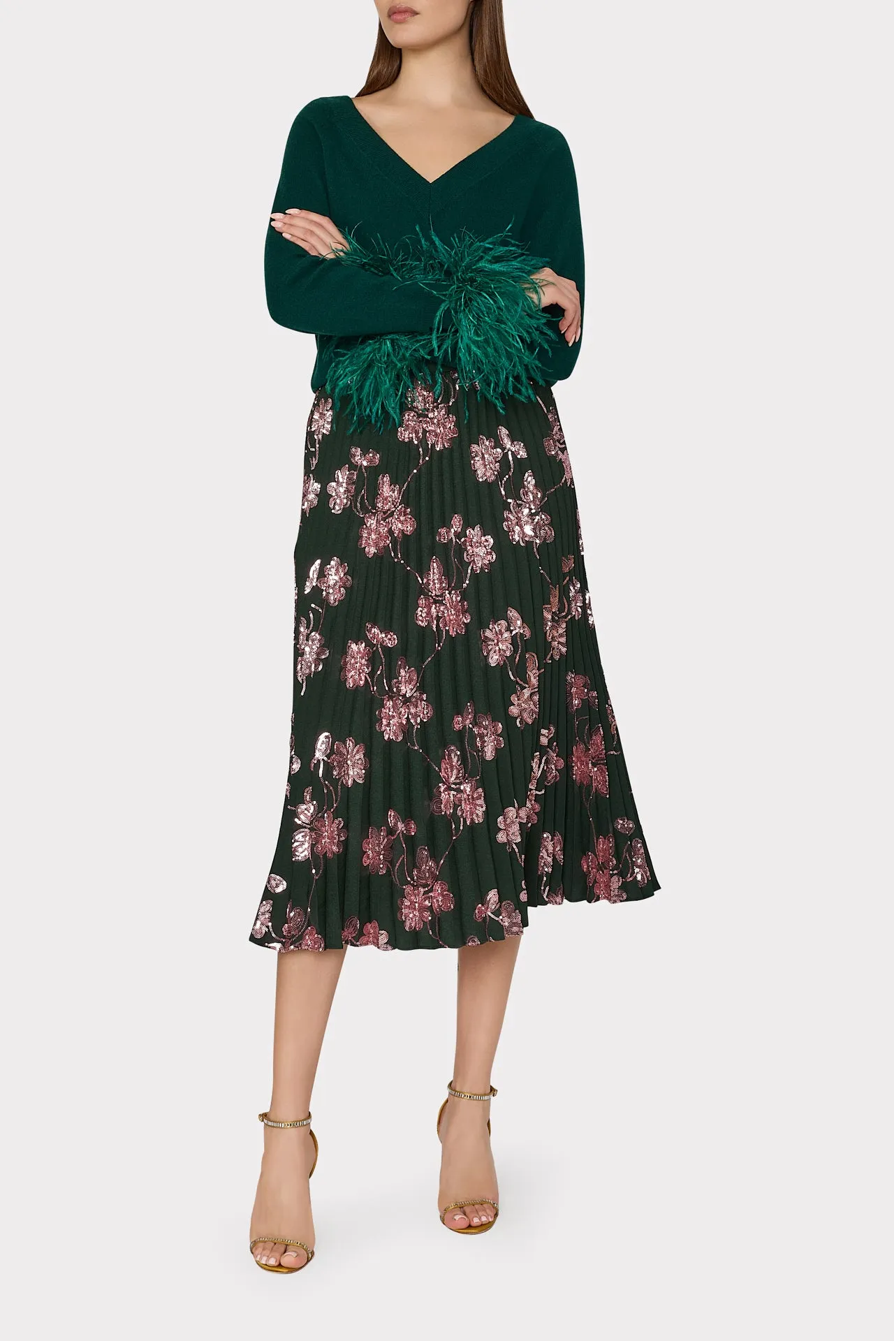 Rayla Pleated Floral Sequins Skirt