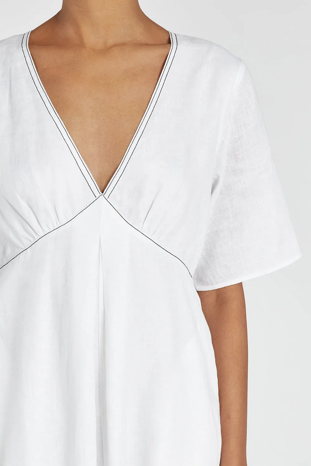 RHODES WHITE LINEN MIDI DRESS