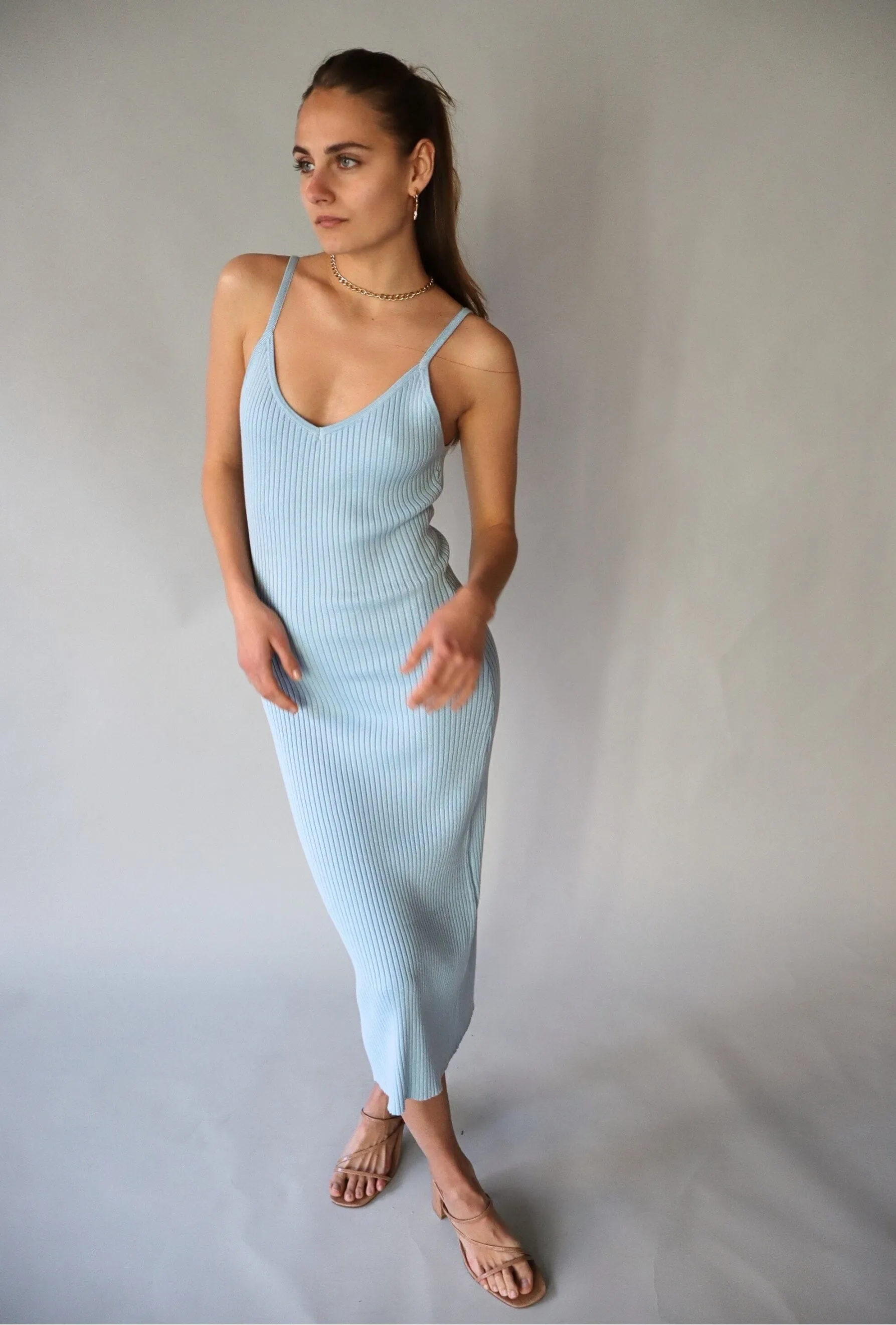 RIBBED BLUE MIDI DRESS