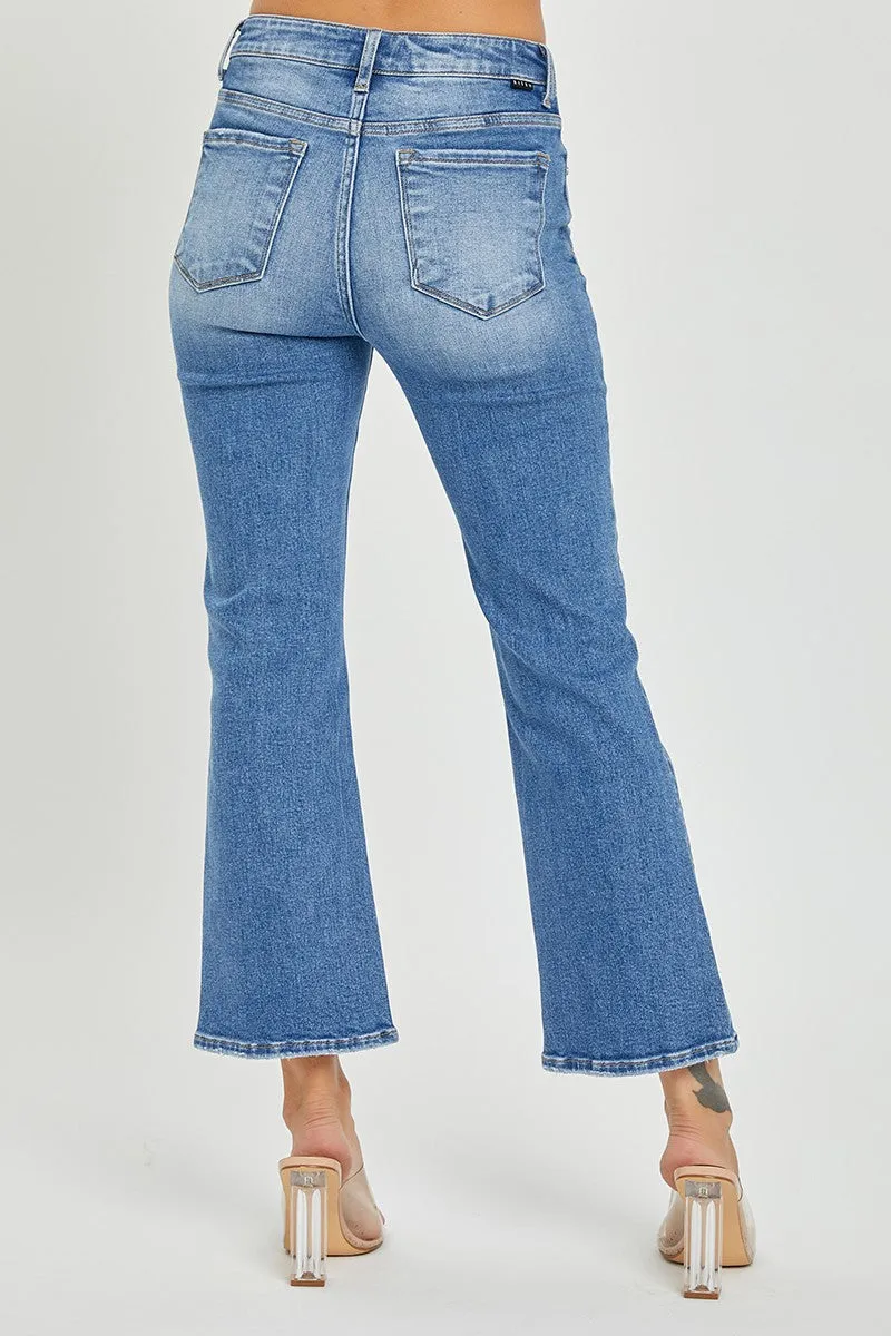 Risen Jeans - Mid Rise Cropped Flare Jeans - RDP5539