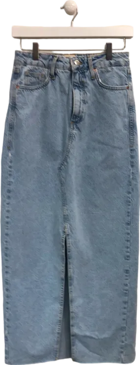 River Island Light Blue Denim Midi Skirt UK 6