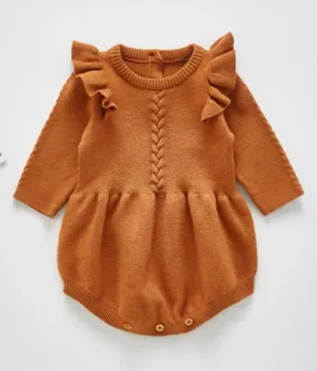 Rust Ruffle Sweater Romper Dress