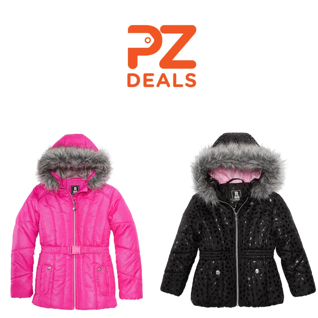 S. Rothschild girls puffer jackets with faux fur trim