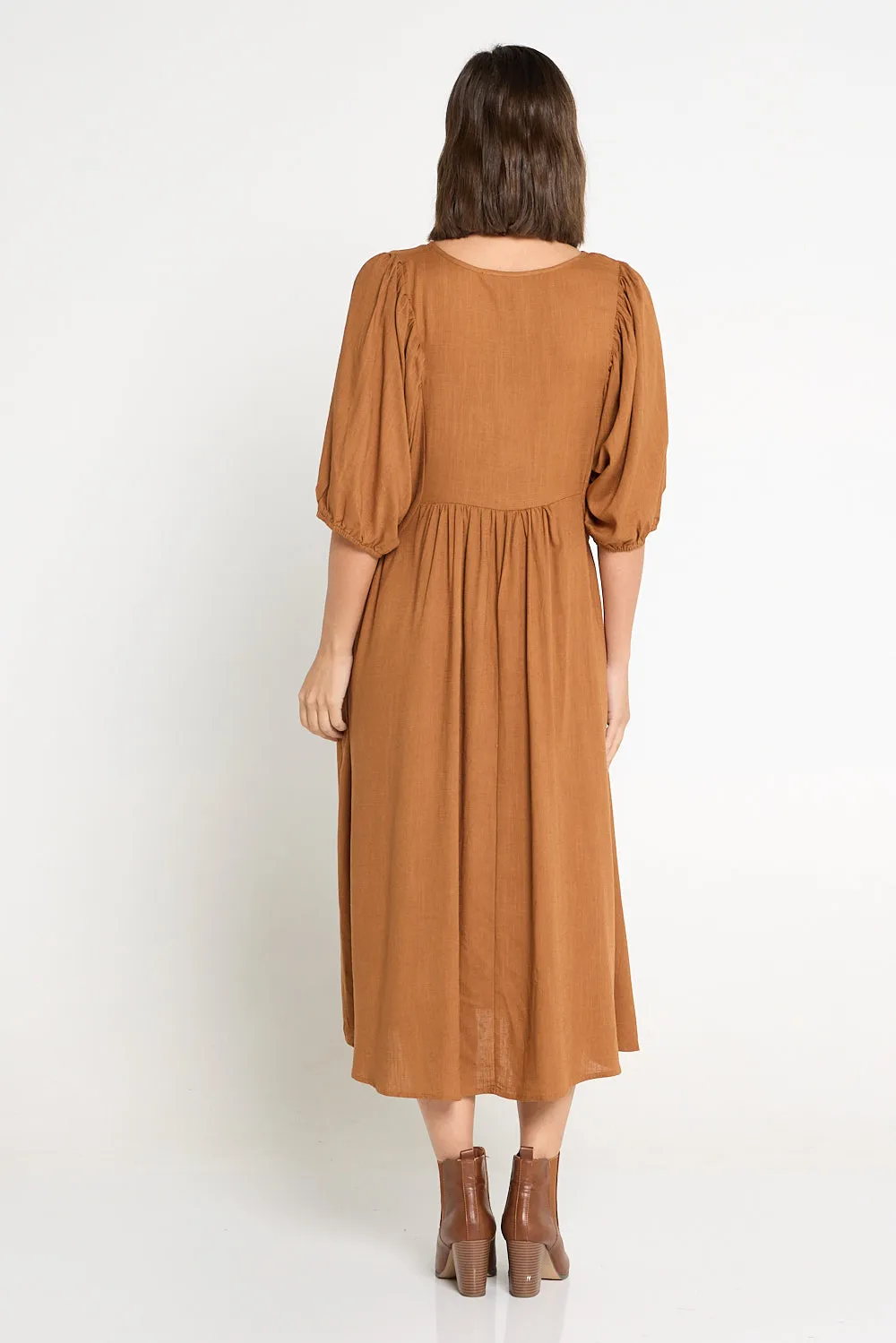 Sabina Linen Dress - Brown