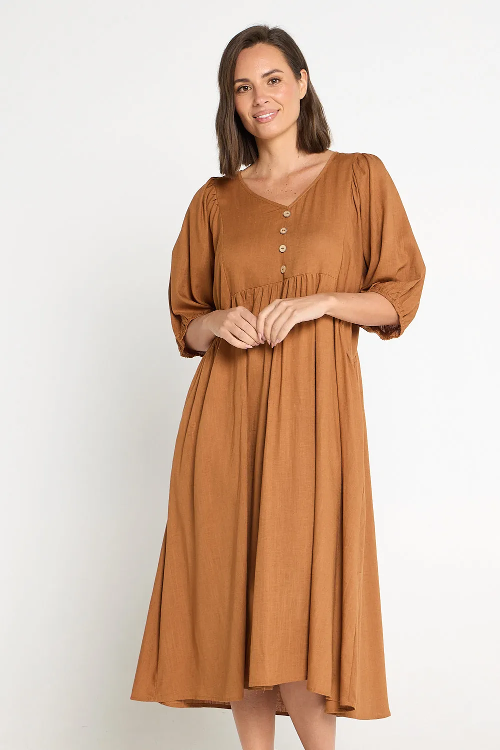 Sabina Linen Dress - Brown