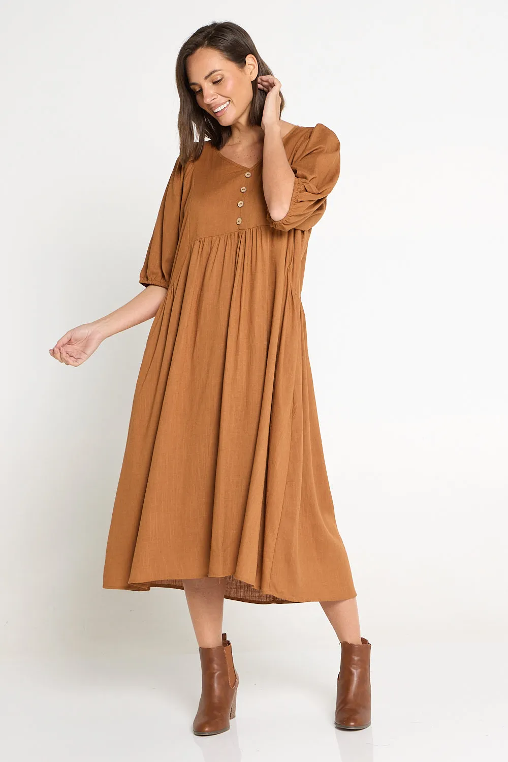 Sabina Linen Dress - Brown