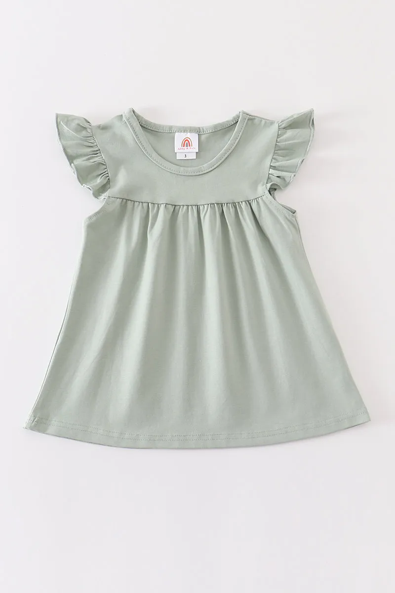 Sage basic ruffle top