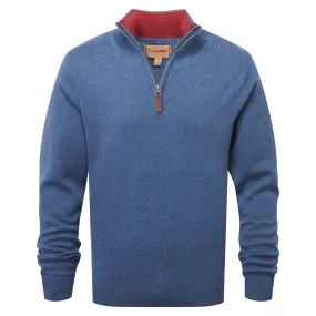 Schoffel Mens Cotton Cashmere 1/4 Zip Jumper - Stone Blue