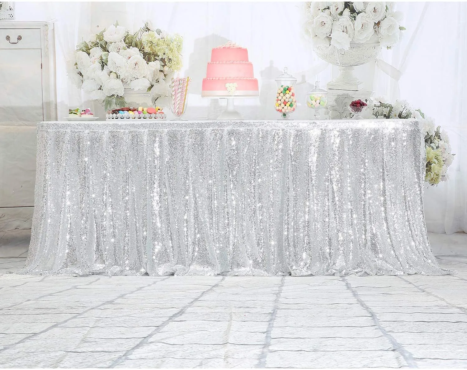 Sequin Rectangular Table Skirting for Party Tables - Wedding Decoration-Party Linen