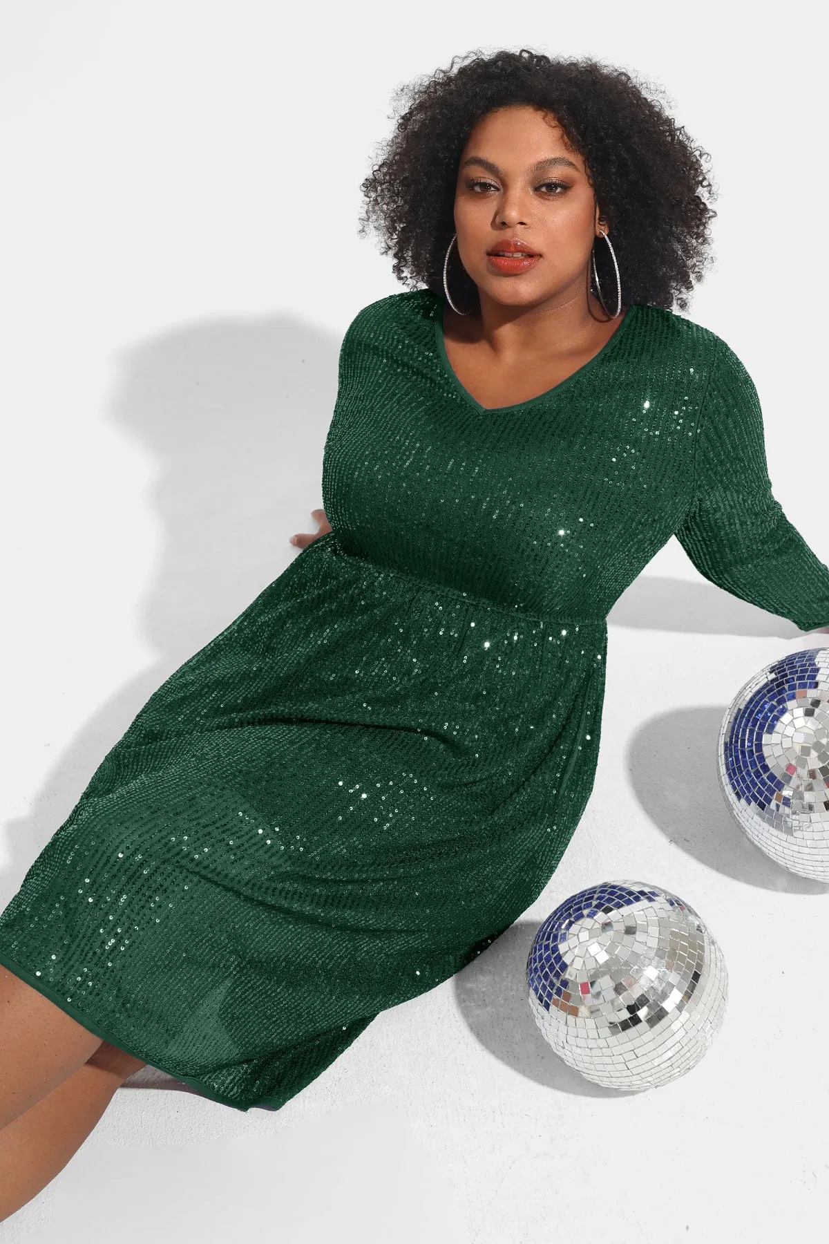 Sequin Sparkle Mesh Hollow Out Pleated Midi Dress