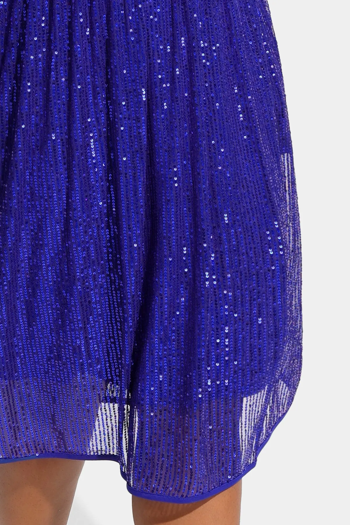 Sequin Sparkle Mesh Hollow Out Pleated Midi Dress