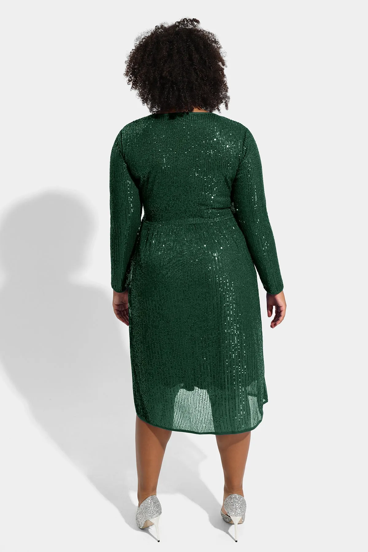 Sequin Sparkle Mesh Hollow Out Pleated Midi Dress