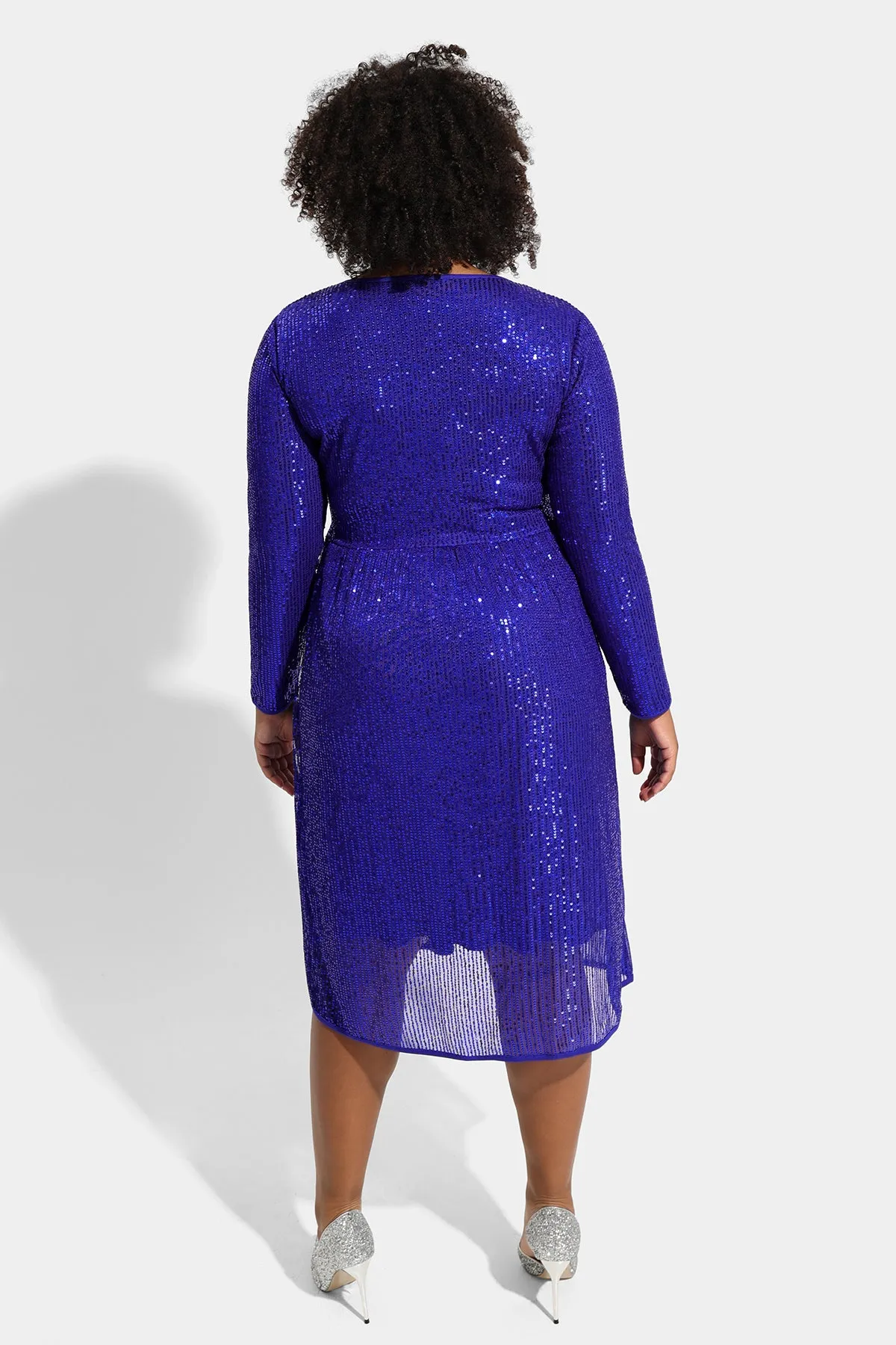 Sequin Sparkle Mesh Hollow Out Pleated Midi Dress