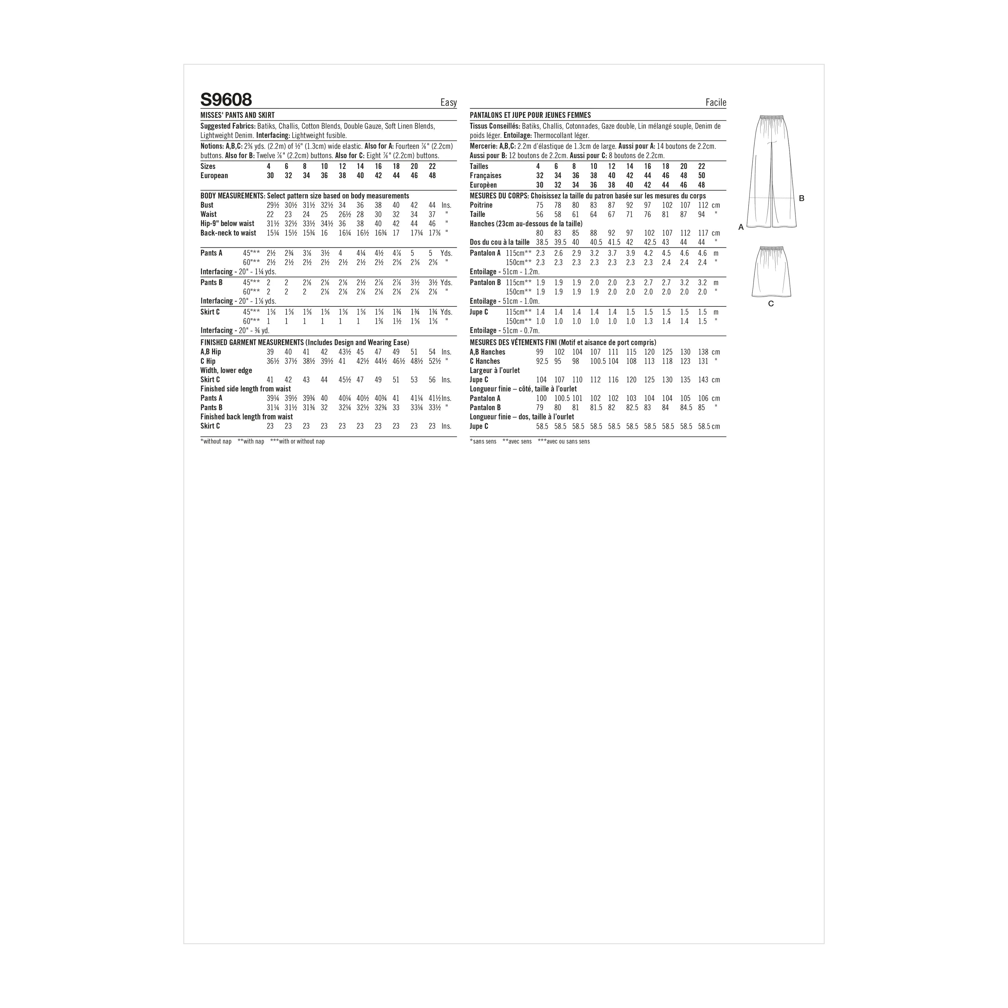 Simplicity Sewing Pattern S9608 MISSES' PANTS AND SKIRT