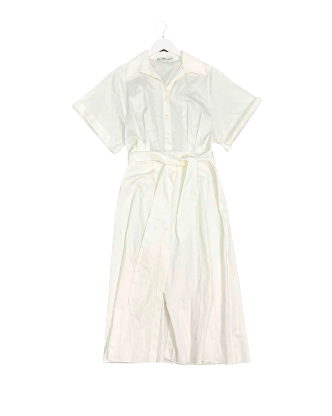 Size 14 | Safiyaa White Cezanne Belted Cotton Poplin Midi Shirt Dress