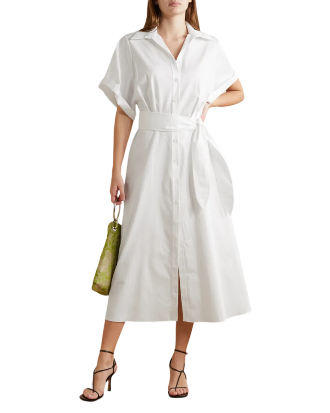 Size 14 | Safiyaa White Cezanne Belted Cotton Poplin Midi Shirt Dress