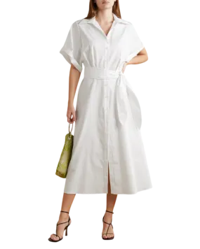 Size 14 | Safiyaa White Cezanne Belted Cotton Poplin Midi Shirt Dress