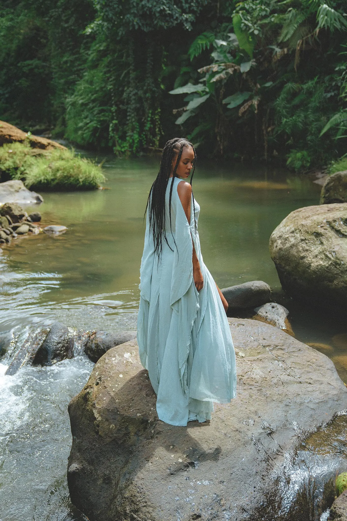 Sky Blue Makosh Goddess Dress • Light Cotton Formal Wrap Dress • Boho Maxi Dress